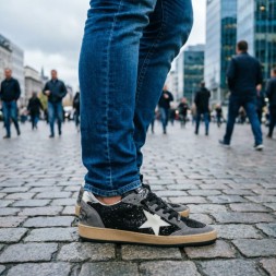 Golden Goose Ball Star Black Glitter Grey White