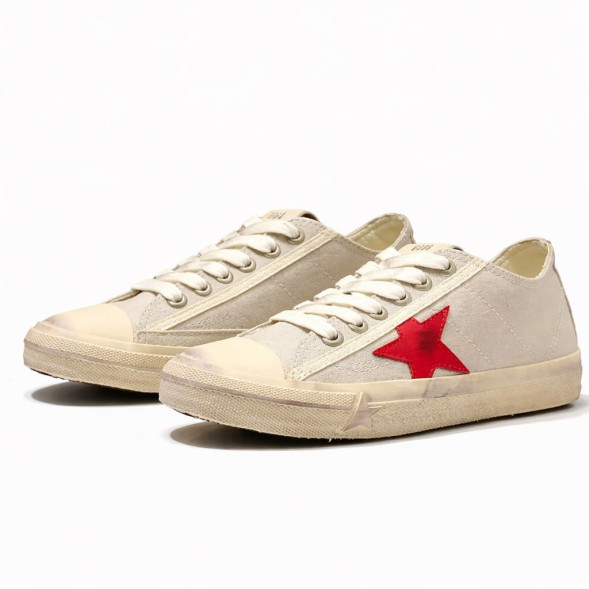Женские кеды Golden Goose V-Star 2 Distressed Sneakers Textile Beige