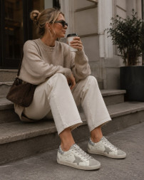 Golden Goose Super-Star With Gray And Silver Glitter Heel Tab