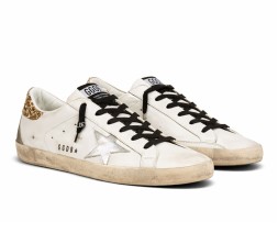 Golden Goose Super Star Donna Bianche in Pelle Con Talloncino Glitter
