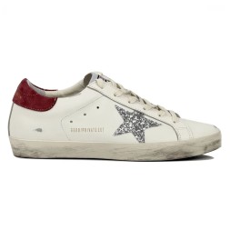 Golden Goose Super-Star Beige Silver Glitter Star