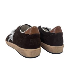 Golden Goose Ball Star Brown Suede with Silver Glitter Star