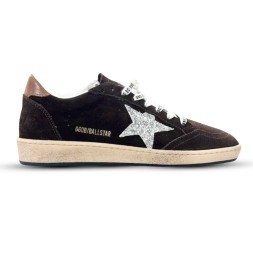 Golden Goose Ball Star Brown Suede with Silver Glitter Star