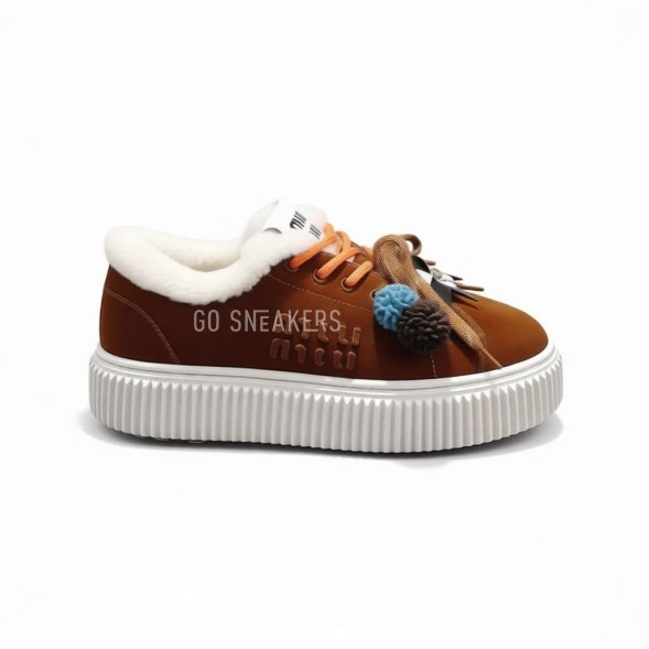 Женские зимние кеды на платформе Miu Miu Winter Sneakers Platform Suede Brown